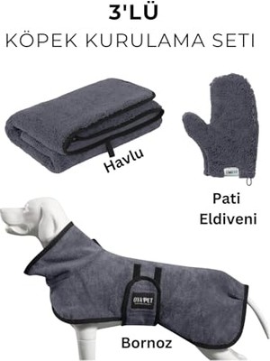 Rafta 3'lü Köpek Kurulama Seti Microperformance® Bornoz Havlu Pati Eldiveni Süper Su Emici Full Set (X-Large)