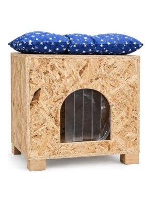 Rafta Reyo Minderli Kedi Evi Yağmur ve Rüzgara Dayanıklı Kedi Barınağı, Kedi Yuvası Osb 40X37X34 cm CAT47M