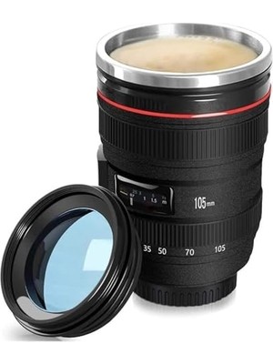 Rafta Objektif Kupa Lens Kupa Kahve ve Çay Için Termos Kupa Fotoğraf Tutkunları Için Dekoratif Hediyelik 350 ml (Cam Kapak)