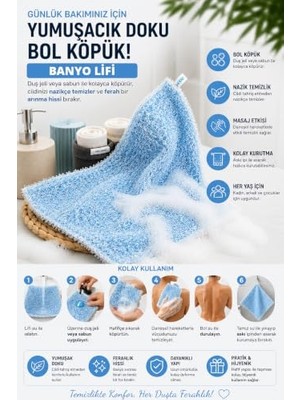 Rafta Banyo Lifi, | Yumuşak Dokulu, Bol Köpüren Vücut Temizleme Lifi | Askı Ipli, Günlük Kullanıma Uygun Banyo Süngeri | Kadın Erkek Çocuk Için 25X35CM (Mavi)