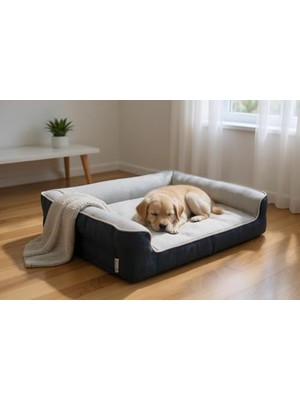 Rafta Viscopet Premium Sofa Blok Sungerli Alezli Fermuarlı Yıkanabilir Köpek Yatağı-S-Blkgr (Large)