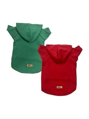 Rafta Kapişonlu Polar Sweatshirt Köpek ve Kedi Kıyafeti & Elbisesi - Kırmızı & Yeşil 2'li Fırsat Paketi S Beden