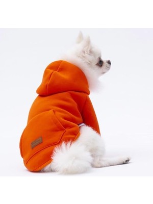 Rafta Turuncu Kanguru Cepli Kedi-Köpek Hoodie- Sweatshirt Kedi Köpek Kıyafeti M