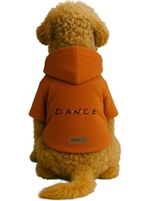 Rafta Baskılı Içi Polarlı Köpek ve Kedi Kıyafeti & Elbisesi - Turuncu Renk Kapüşonlu Hoodie B8B9A, S