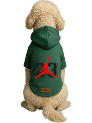 Rafta Baskılı Içi Polarlı Köpek ve Kedi Kıyafeti & Elbisesi - Yeşil Renk Kapüşonlu Hoodie B46A1, S