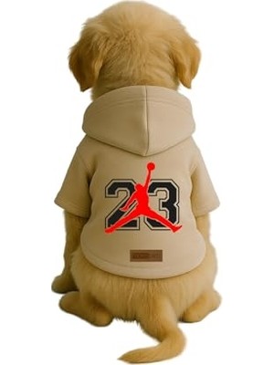Rafta Baskılı Içi Polarlı Köpek ve Kedi Kıyafeti & Elbisesi - Bej Renk Kapüşonlu Hoodie B46A1, Xl