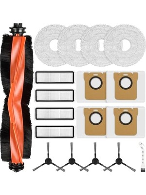Rafta Xiaomi Robot Vacuum X20 Max / X20 Pro Için 18 Adet Aksesuar, 1 Ana Fırçalı Yedek Parça, 4 Silme Bezi, 4 Toz Torbası, 4 Filtre, 4 Yan Fırça, 1 Temizleme Fırçası