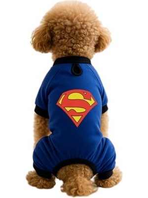 Rafta Kedi ve Köpek Kıyafeti & Elbisesi Saks Mavi 4 Bacak Tulum Superman M