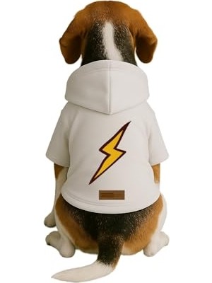 Rafta Baskılı Içi Polarlı Köpek ve Kedi Kıyafeti & Elbisesi - Beyaz Renk Kapüşonlu Hoodie B8122 2xl