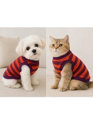 Rafta Atelyu Köpek ve Kedi Kıyafeti Mor Çizgili Tshirt (X-Large)