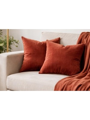 Rafta Esna Home Mobilya Kırlent Kılıfı, 2 Li Set Baby Face Kadife Kumaş, 45X45 Cm, Kiremit Kırmızısı, Minimalist Stil, Dekoratif, Fermuar Kapama