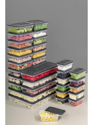 Rafta Meleni Home 32 Parça Mikrodalga ve Difrize Uygun Saklama Kabı - 2X2400ML 6X1170ML 12X600ML 12X240ML Antrasit