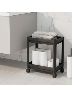 Rafta Deconox 2 Katlı Tekerlekli Tezgah Altı Düzenleyici, Mutfak, Banyo, Ardiye ve Depo Için Yer Tasarruflu Depolama Rafı | Kompakt ve Pratik Tasarım (40X36X23CM) (Siyah)