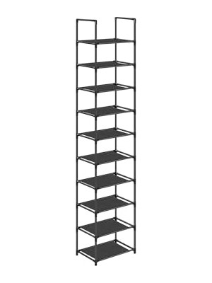 Rafta Songmıcs 10 Katlı Ayakkabı Rafı, Ayakkabı Standı, Yerden Tasarruf Sağlayan Ayakkabı Saklama, 33 x 33 x 173 Cm, Metal Çerçeve, Dokuma Olmayan Kumaş Raflar, Koridor, Yatak Odası, Siyah LSR110B02