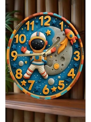 Rafta Astronot ve Ay Temalı Mdf Çocuk Duvar Saati – 3D Görünümlü 2d Hd Baskı Sessiz Mekanizma SDW239,SDW239 33 x