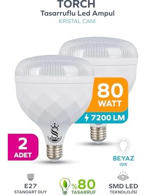 Rafta 80W Kristal Tasarruflu E27 Beyaz Işık Torch LED Ampul-1-2-4-6-8-10 Adettir (2)          [enerji Sınıfı A]