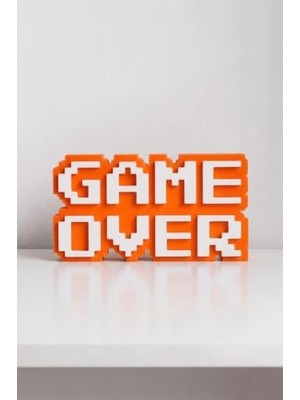 Rafta Retro "game Over" 8-Bit Kabartmalı Dekoratif Obje - Masaüstü ve Duvar Süsü - Oyuncu Odası Dekorasyonu, Gaming Setup Aksesuarı, Gamer Hediyesi (Turuncu-Beyaz)