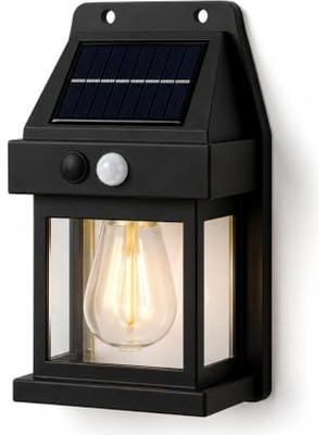 Rafta Orret Home Güneş Enerjili Solar Duvar Lambası, Ampul Görünümlü Sıcak Işık, Hareket Sensörlü IP65 Dış Mekan Aplik, Bahçe Balkon Teras Kapı Giriş Aydınlatma          [enerji Sınıfı A]