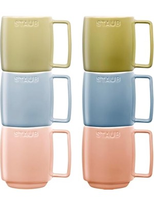 Rafta Staub Seramik Kupa Seti, 350 Ml, Makaron Renkli, 6 Parça, Mikrodalga ve Bulaşık Makinesi Uyumlu