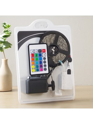 TeknoKapsül 5m Rgb Şerit LED (IP65, Kumandalı, Adaptörlü, 54 Leds/m, SMD2835)