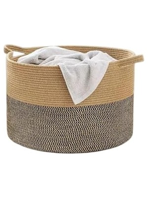 Rafta Sfb Rustic Retreat Jüt Kapaklı Moderin Tasarım Geniş Hacim Kapasiteli Çamaşır Oyuncak Havlu Battaniye Giyisi Sepeti Zarif ve Estetik Tasarım Depolayıcı Organizer (Siyah-Kırçıl)