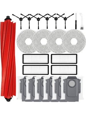 Rafta Roborock Qrevo Pro/qrevo S/qrevo Maxv Için 23 Adet Aksesuar, 1 Ana Fırça 6 Toz Torbası 4 Silme Bezi 4 Filtre 6 Yan Fırça 1 Temizleme Fırçası 1 Tornavida