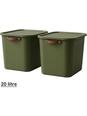 Rafta 2 Adet Modern Kapaklı Büyük Boy Saklama Kutu Seti -20 Litre – Yeşil- Taşınabilir Kulplu, Dolap Içi Düzenleyici, Çok Amaçlı Organizer Kutu, Oyuncak & Kıyafet Kutusu