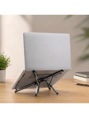 Rafta Mcstorey Katlanabilir Laptop Standı, Tablet ve Telefon Standı, 4'ü 1 Arada Çok Açılı Ayarlanabilir Notebook Sehpası, Selfie Stick Özellikli, Taşınabilir Masaüstü Standı, Gri