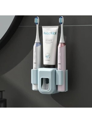 Rafta Diş Fırçası Tutucu Duvara Monte Elektrikli Diş Fırçası Tutucu Diş Macunu Dispenseri Otomatik Diş Fırçası Tutucu Banyo Için Diş Macunu Düzenleyici (Mavi)