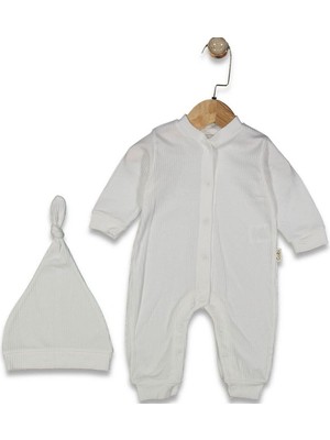 by BebekOdam Unisex Ekru Fitilli Düğümlü Bereli Çıtçıtlı Tulum