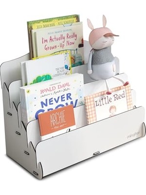 Rafta Mingitav Mini Lucky Montessori Çocuk Kitaplığı 4 Raflı Ahşap Çocuk Odası Kitaplık Masaüstü Mini Kitaplık (Beyaz)