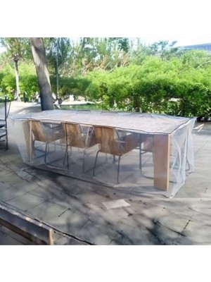 Rafta 200X100 Bahçe Takım Masa Koltuk Mobilya Koruma Örtüsü Kılıfı Şeffaf Dış Mekan Koltuk Örtüsü