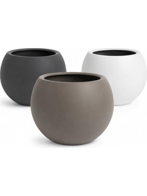 Rafta Zevli Küre Saksı Özel Iç Hazneli Drenajlı Çiçek Saksısı (3 Adet, 7litre, 25CM, Antrasit, Taupe, Beyaz)