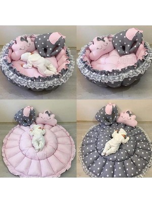 Tr Gri Yıldız Pembe Kombin Açılır Kapanır Oyun Minderi Babynest