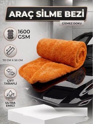 Rafta 1600 Gsm Çift Taraflı Araç Kurulama Havlusu 70X50 cm - Ultra Emici Mikrofiber Oto Bezi Turuncu