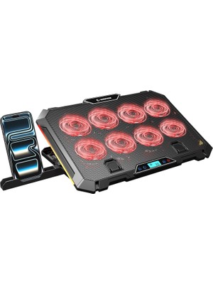 TeknoKapsül Rampage S51 Icevolt Siyah Rgb Işıklı 8 Fanlı LCD Göstergeli 16 Kadar Yükselebilen Notebook Soğutucu