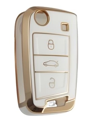 Rafta Autohan Keys Vw Golf 7, Golf 7.5, Tiguan, Polo Uyumlu Lüks Nano Anahtar Koruma Kılıfı, Beyaz-Altın