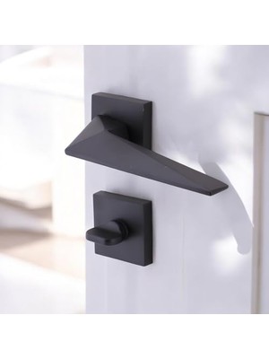 Rafta Yıldız Wc - Banyo Siyah Kapı Kolu Kare Rozetli Ev Kapı Kolları Kilitlenebilir Sağ Sola Uygun 1 Takım