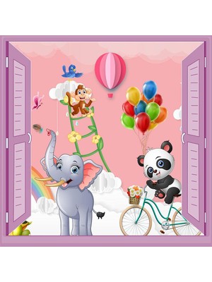 Rafta Çocuk Odası Bebek Odası Pencere Poster Duvar Kağıdı Fil Panda