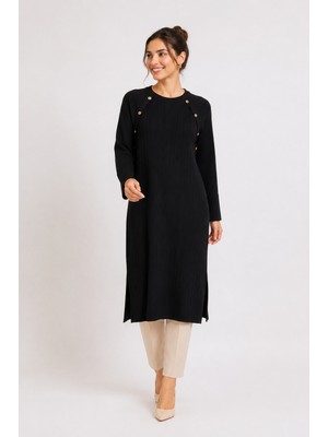 Moda Abad Düğme Detaylı Merserize Tunik 36176