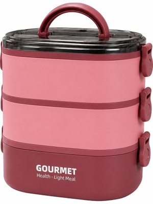 Rafta Gourmet Health Light Meal 3 Katlı Paslanmaz Çelik Sefer Tası Pembe