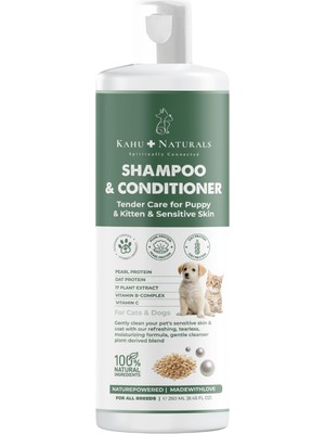Rafta Kahu Naturals Tendercare Şampuan ve Nemlendirici, Yavru ve Hassas Cilde Sahip Kedi ve Köpekler Için, Hipoalerjenik, Bitkisel Ekstrakt, 250 ml