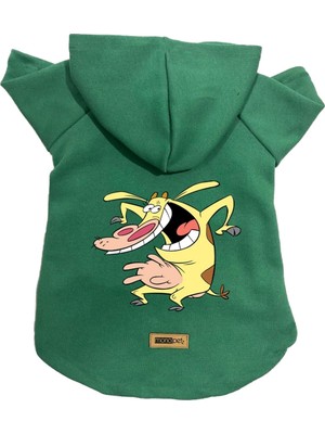 Rafta Monopetz Kapişonlu Polar Sweatshirt Köpek ve Kedi Kıyafeti & Elbisesi Yeşil Inek Xs