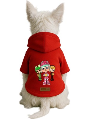 Rafta Monopetz Baskılı Içi Polarlı Köpek ve Kedi Kıyafeti & Elbisesi - Kırmızı Renk Kapüşonlu Hoodie BF5C3, 3xl