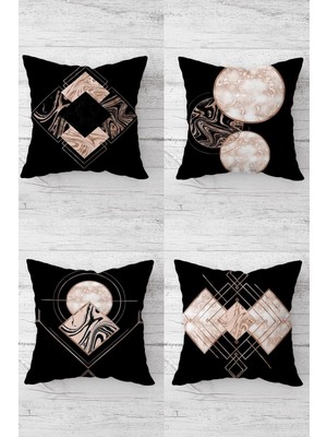 Rafta Pelangi Geometrik Desenli Gold Çizgili Gizli Fermuarlı Kırlent Kılıfı Koltuk Yastık Kılıfı TAKIM(4ADET), Açık Pembe-Siyah 45 x 45
