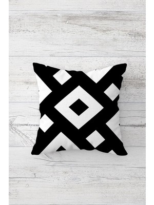 Rafta Pelangi Siyah Beyaz Geometrik Desen Çift Tarafı Baskılı Gizli Fermuarlı Yastık Kılıfı Kırlent Yastık Kılıfı, Beyaz-Koyu Siyah 45 x 45, 24691197545451