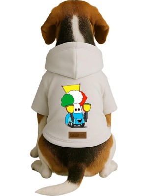 Rafta Monopetz Baskılı Içi Polarlı Köpek ve Kedi Kıyafeti & Elbisesi - Beyaz Renk Kapüşonlu Hoodie B17F0, S