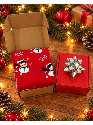 Feemels Kırmızı Kutulu Yılbaşı Hediyesi - Unisex Noel Çorabı - Kırmızı Kutulu Hediye Çorap