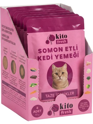 Rafta Kito Fresh Somonlu Kedi YEMEĞI%100 Taze Içerikli Mama 80 G x 8 Adet