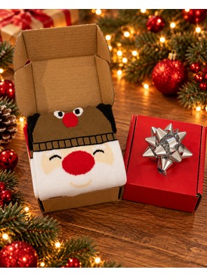 Feemels Kırmızı Kutulu Yılbaşı Hediyesi - Unisex Noel Çorabı - Kırmızı Kutulu Hediye Çorap